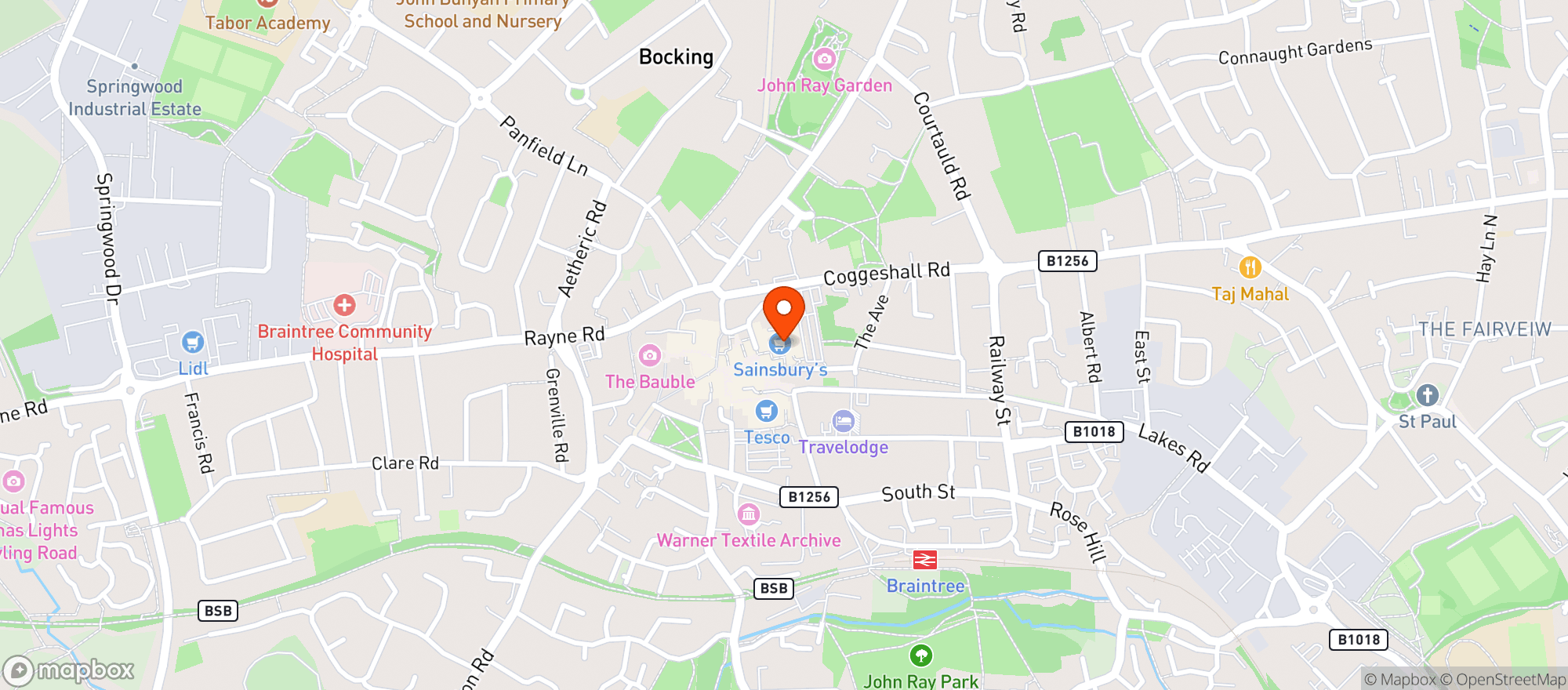 Map showing Sainsburys Braintree