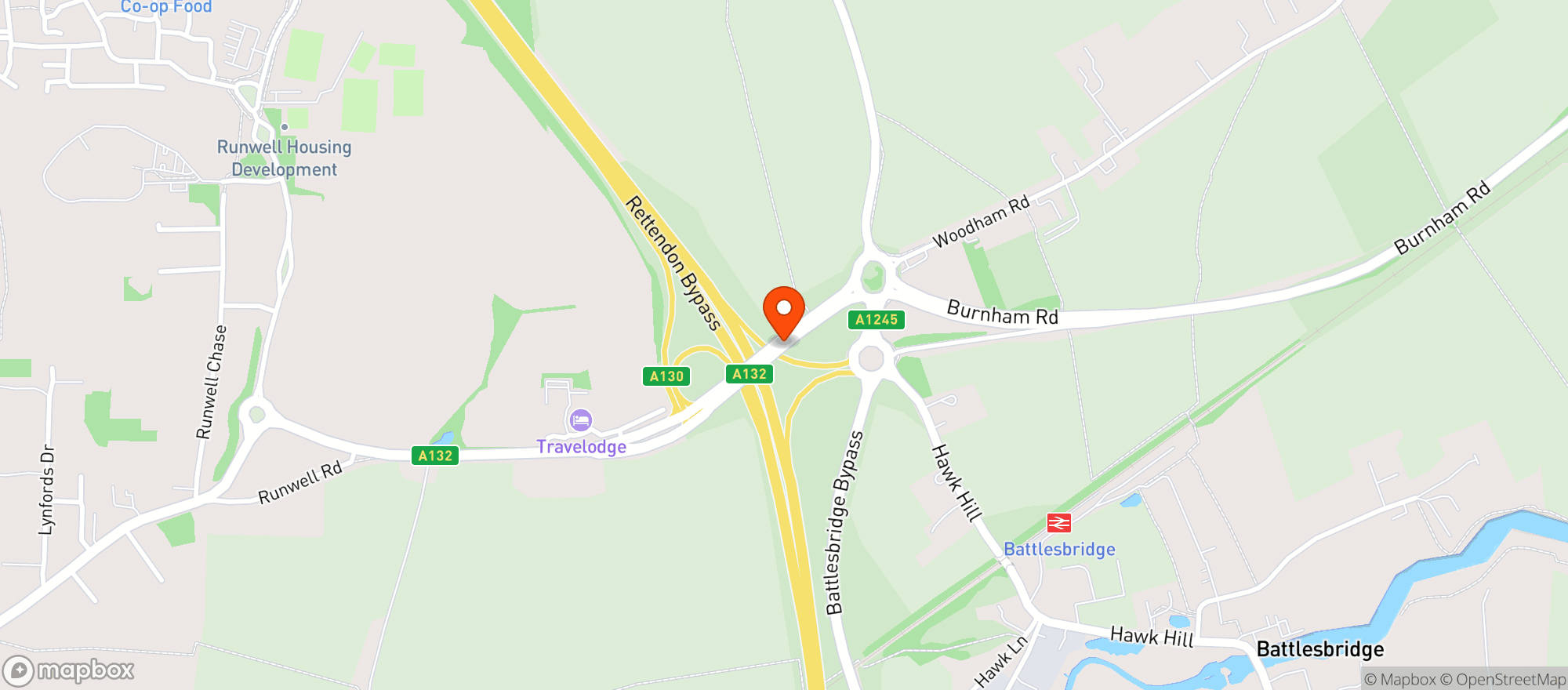 Map showing Toby Carvery - Runwell