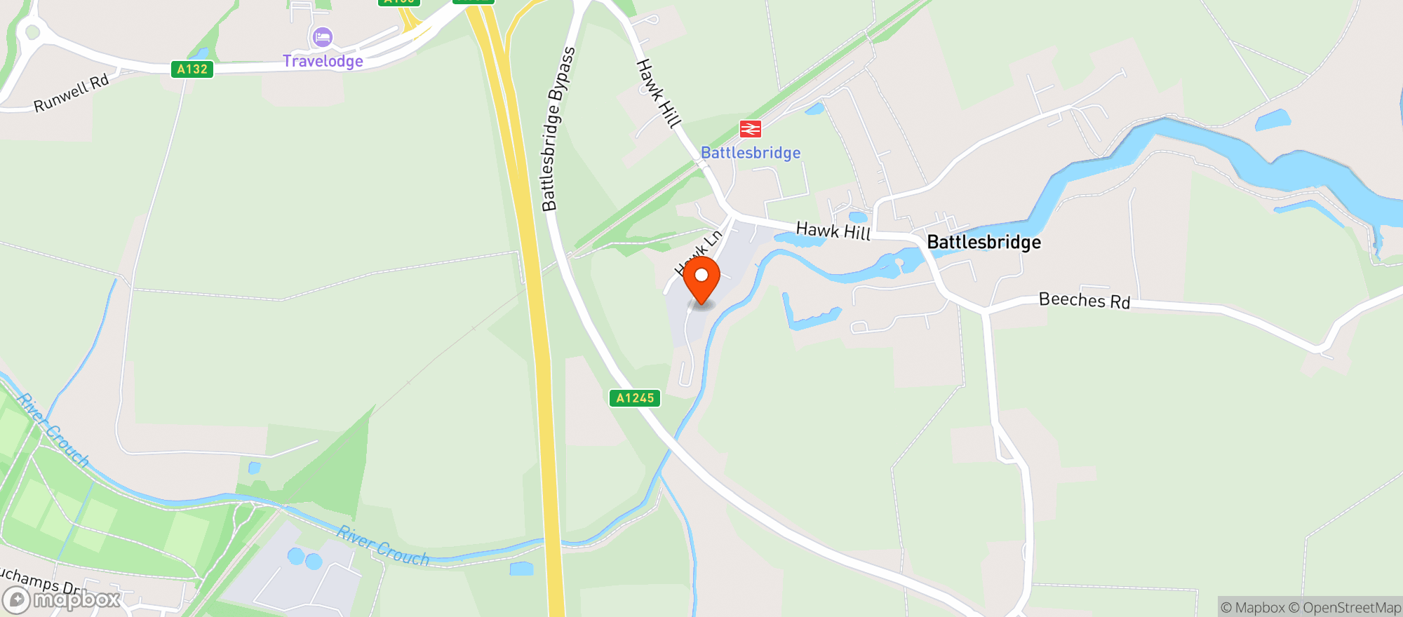 Map showing Hawk Battlesbridge Wickford