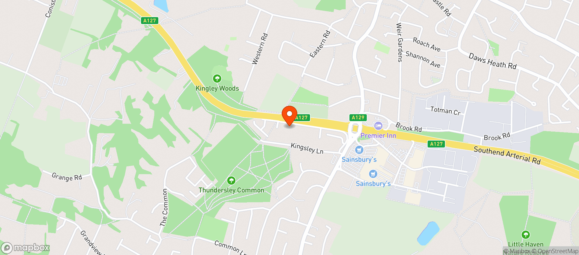 Map showing Harvester - Rayleigh Weir