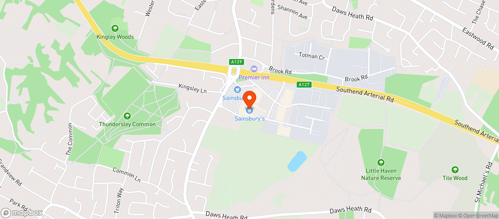 Map showing Sainsburys Rayleigh Weir