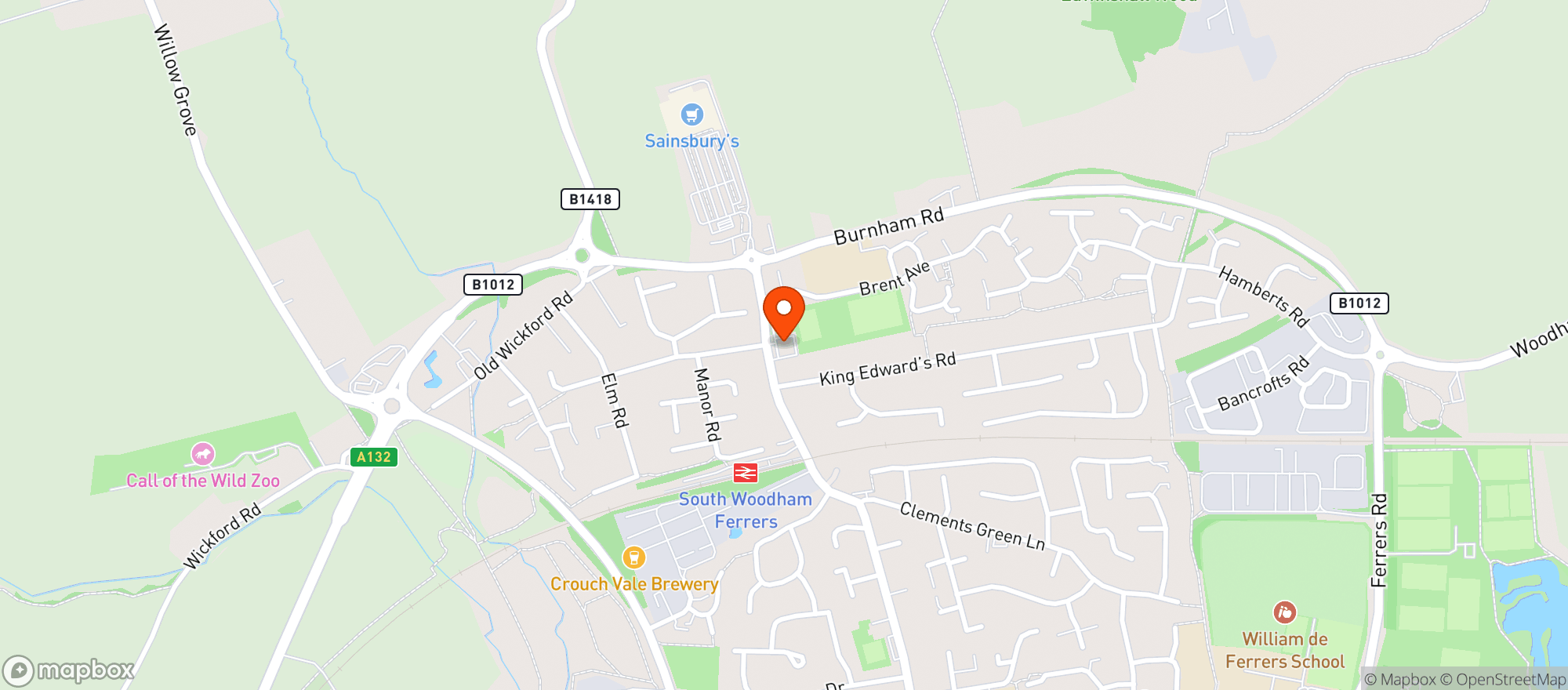 Map showing South Woodham Ferrers Village Hall