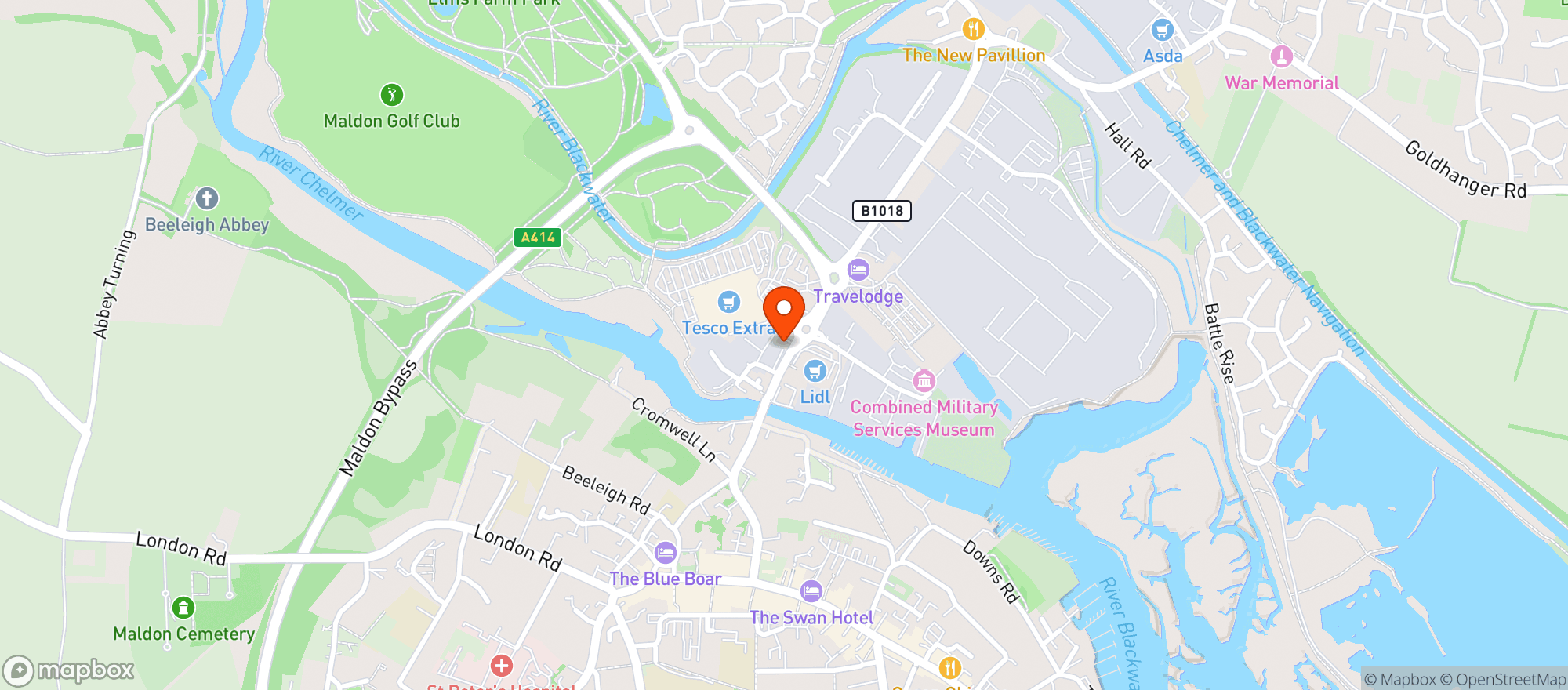 Map showing Tesco Extra Maldon
