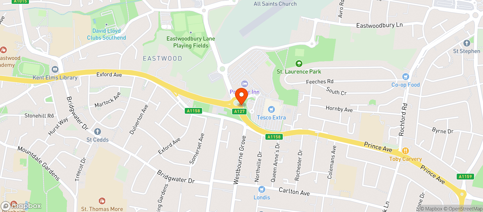 Map showing Tesco Extra Southend