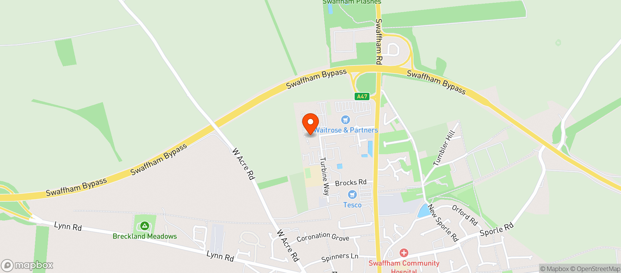 Map showing Waitrose Swaffham