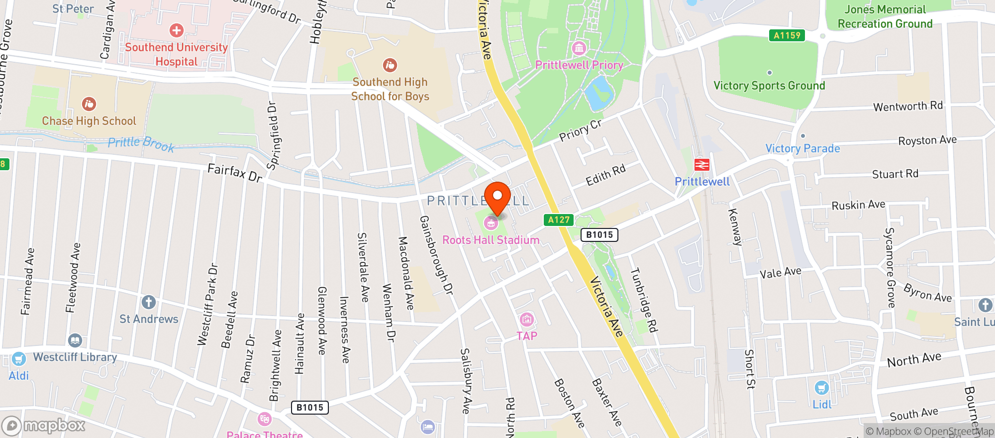 Map showing Roots Hall
