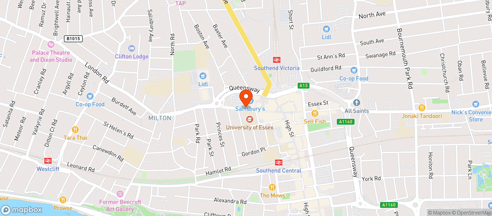 Map showing Sainsburys Southend
