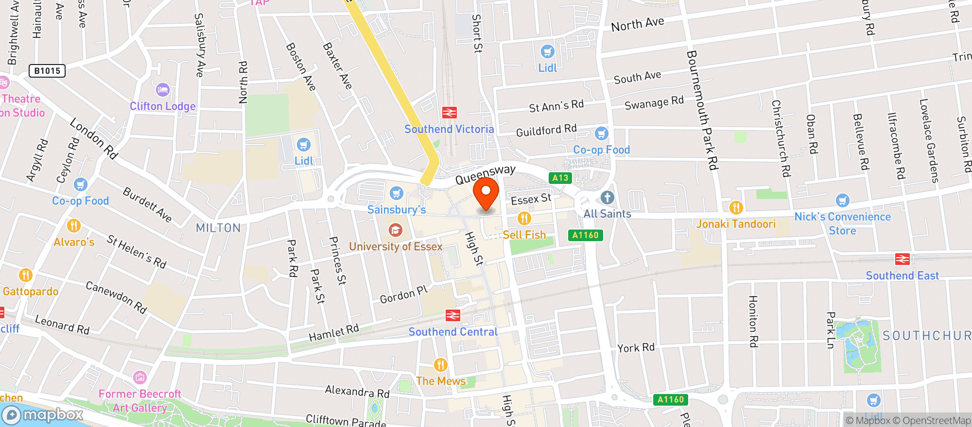 Map showing Boom Battle Bar Southend-on-sea