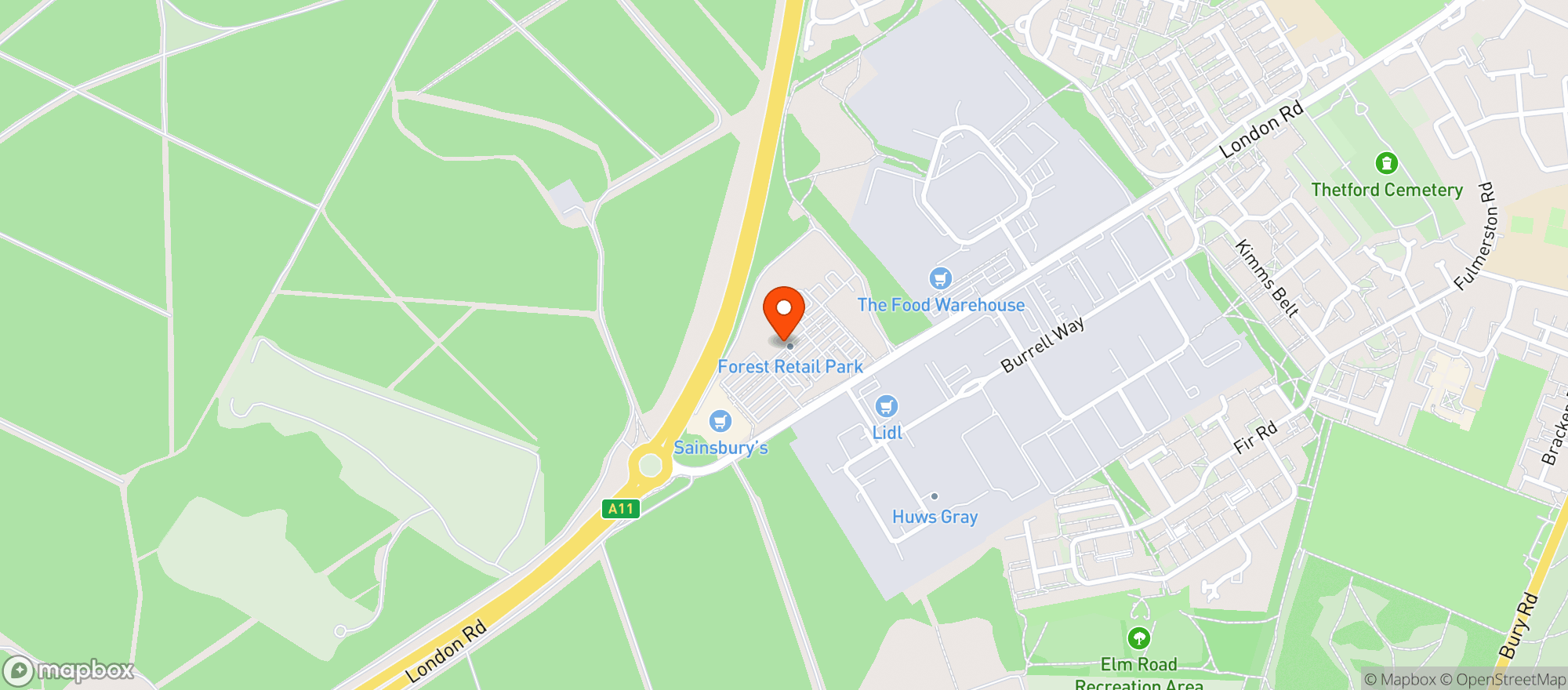 Map showing Sainsburys Thetford