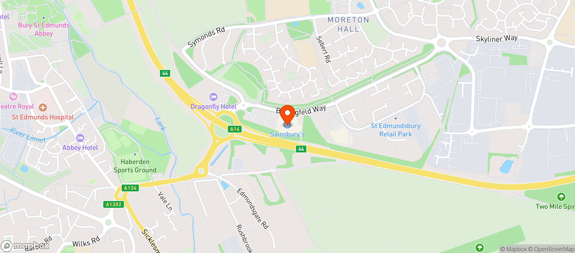 Map showing Sainsburys Bury St Edmunds