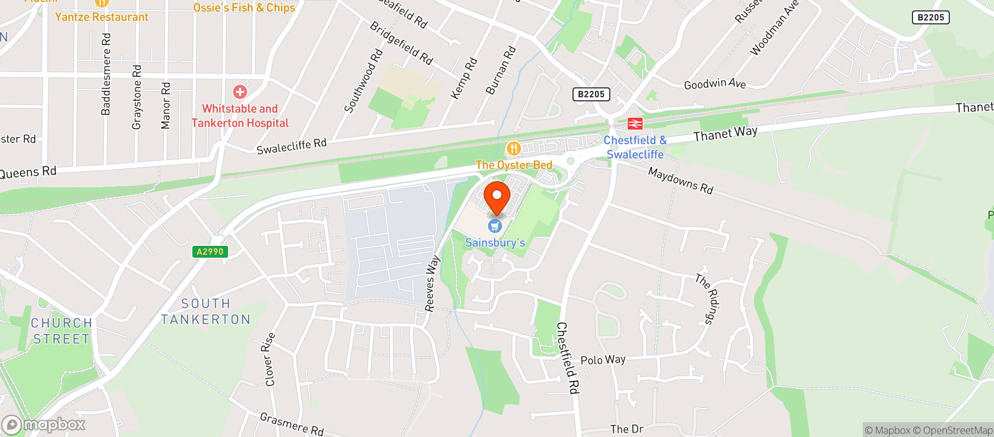 Map showing Sainsburys Whitstable