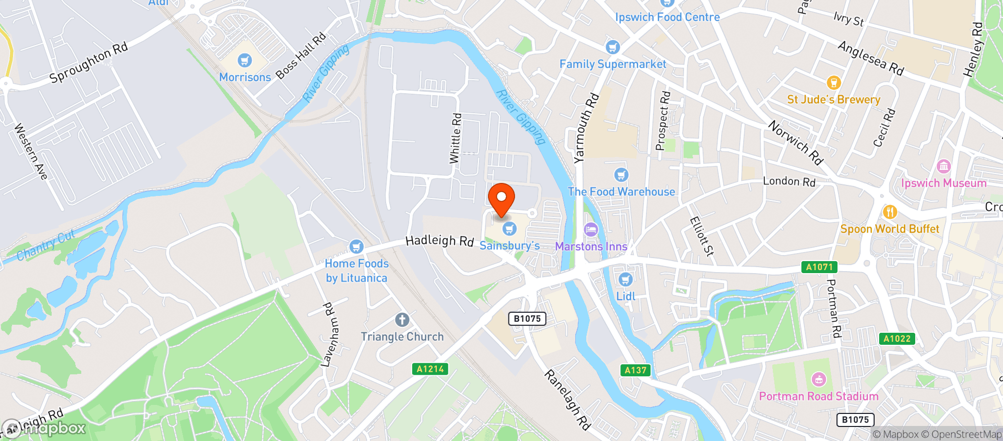 Map showing Sainsburys Hadleigh Road