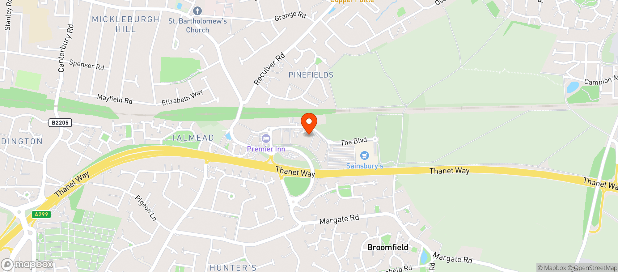 Map showing Sainsburys Herne Bay