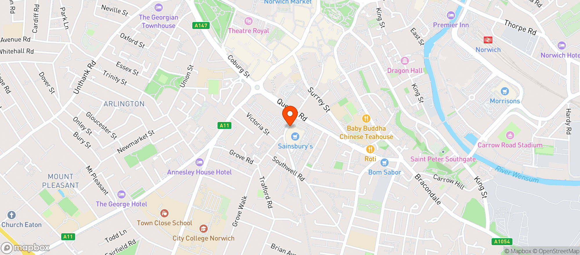 Map showing Sainsburys Queens Road