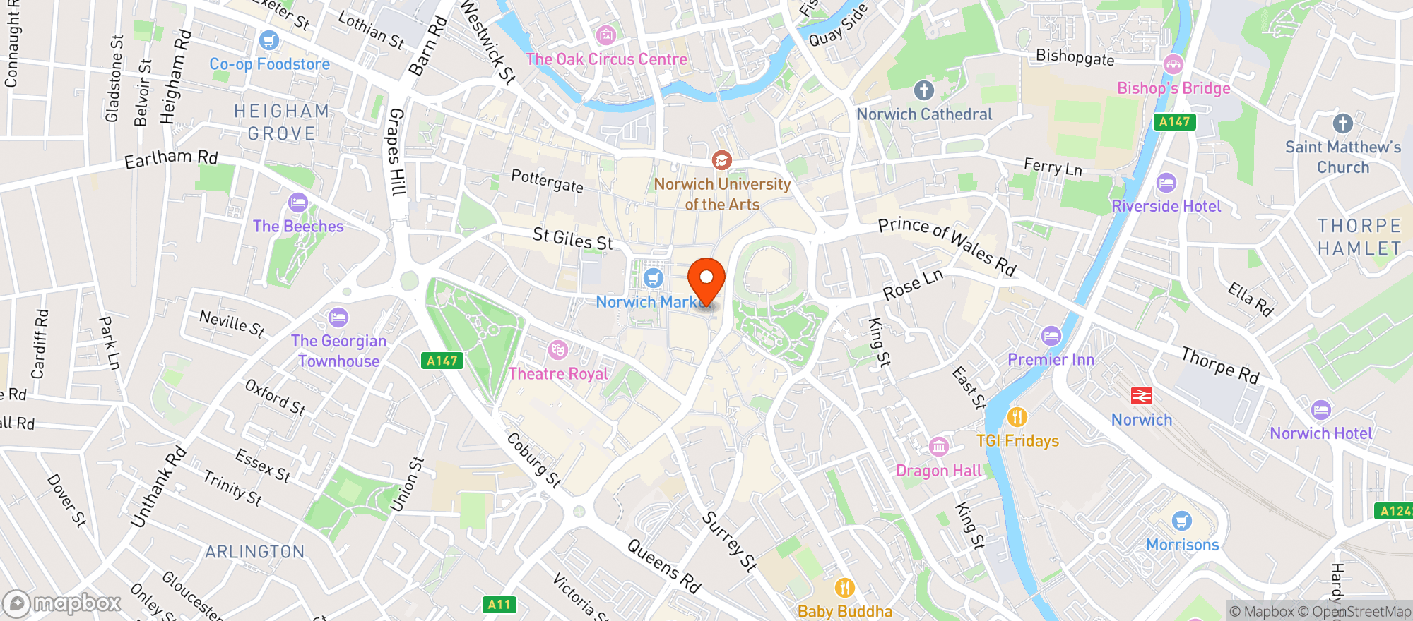 Map showing Bill's Norwich Restaurant
