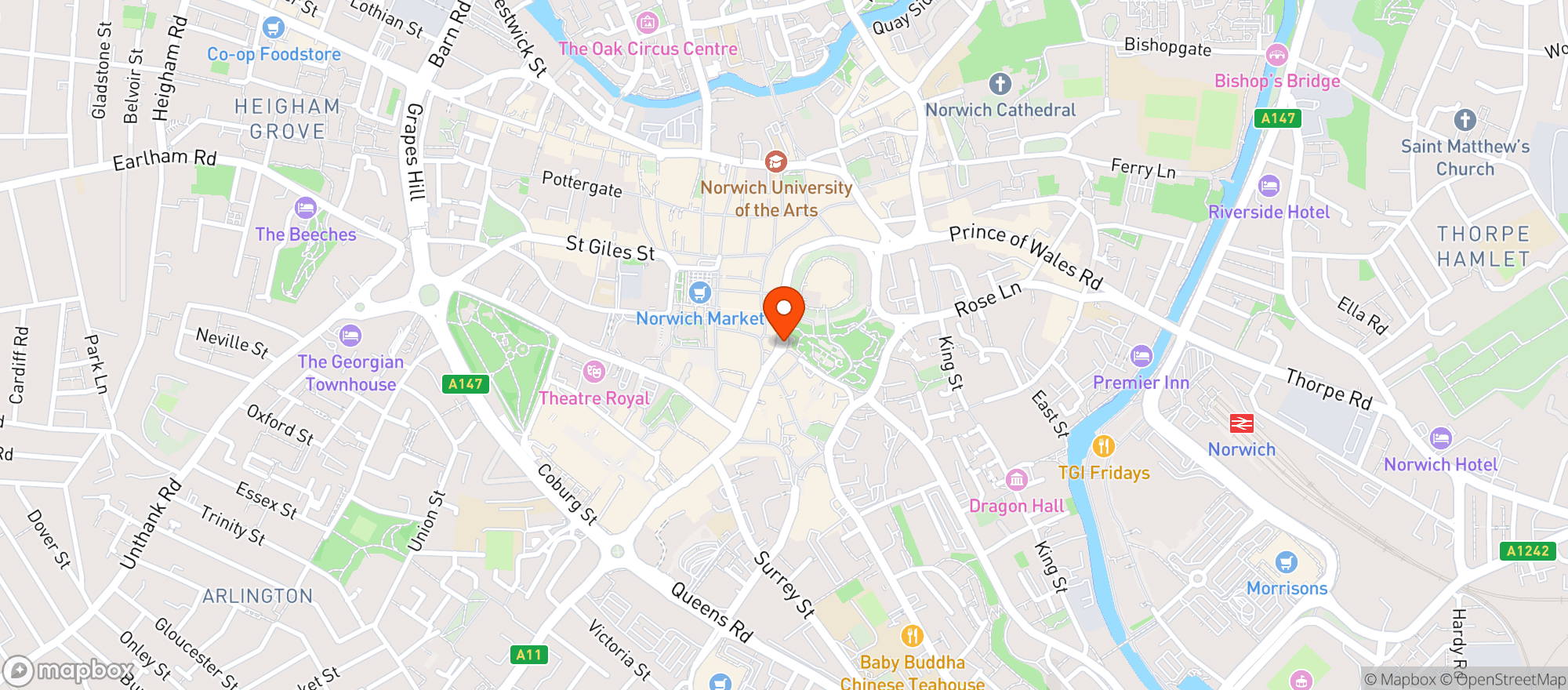 Map showing Boom Battle Bar Norwich