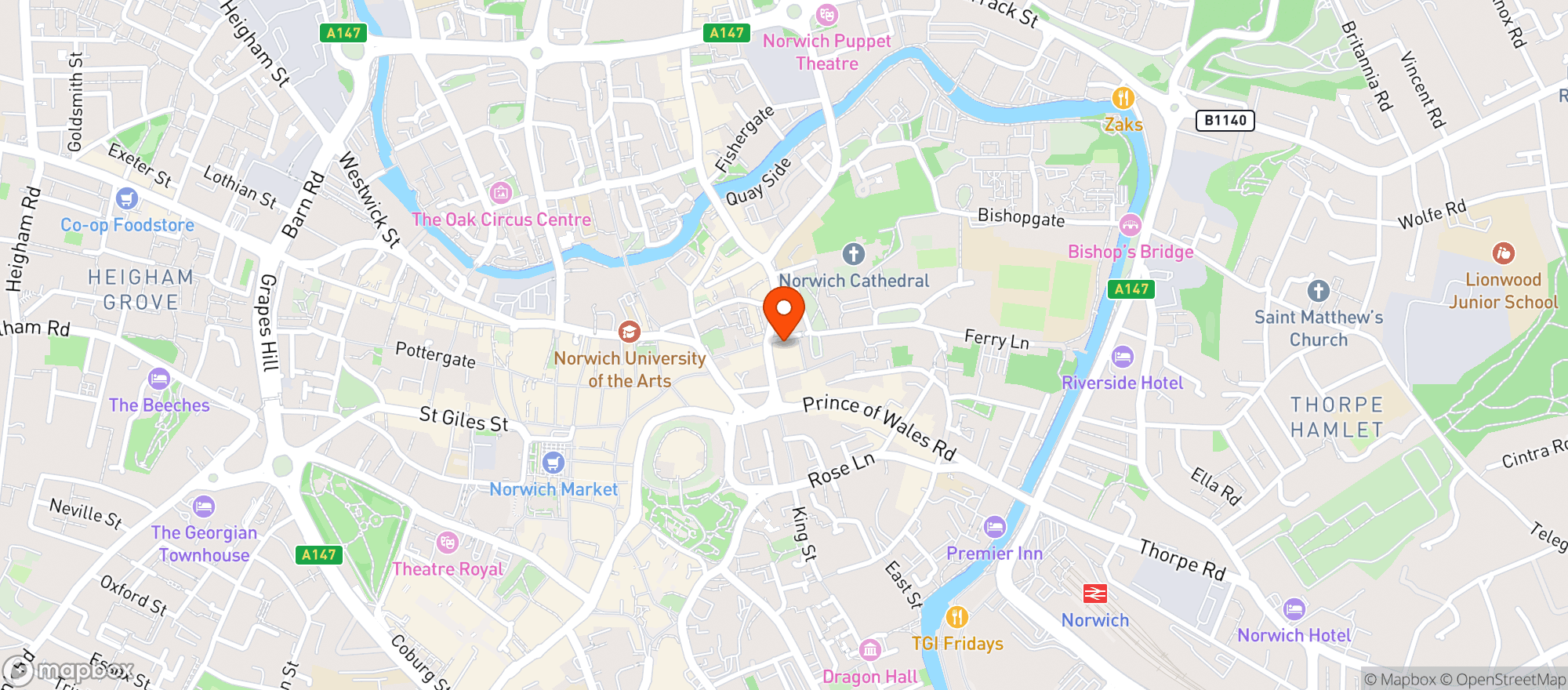 Map showing All Bar One Norwich