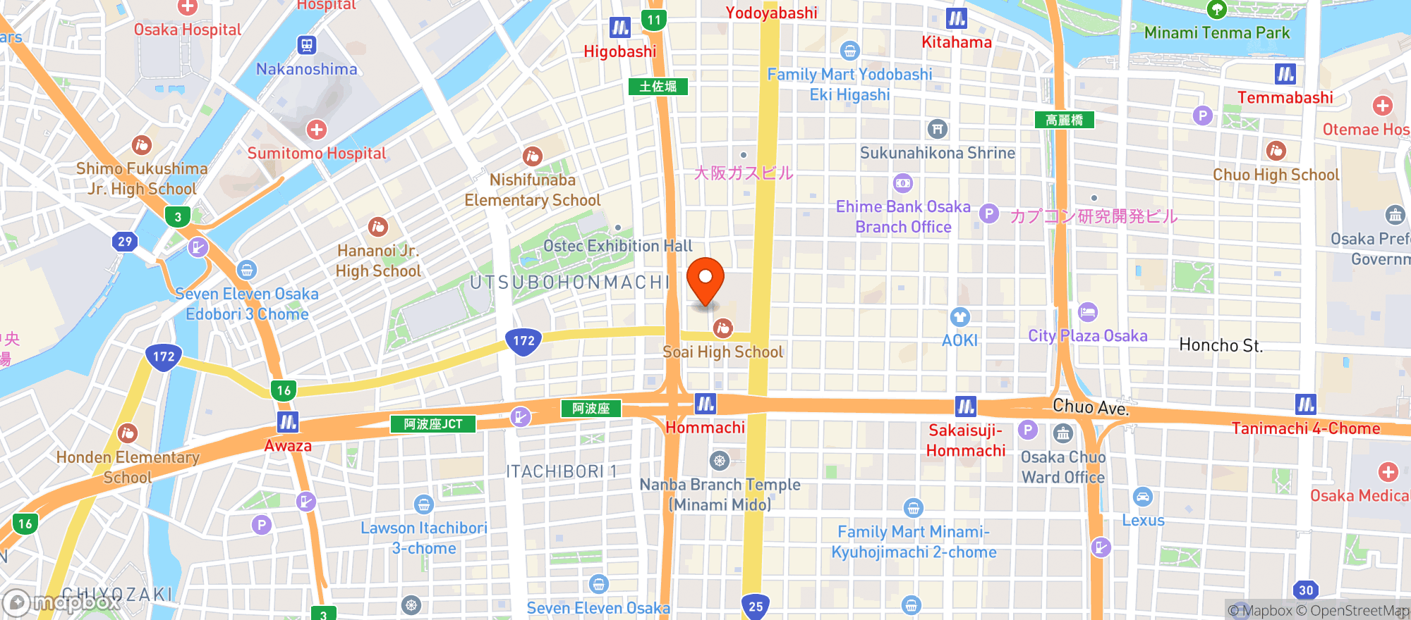 Map showing 大阪ビューホテル本町