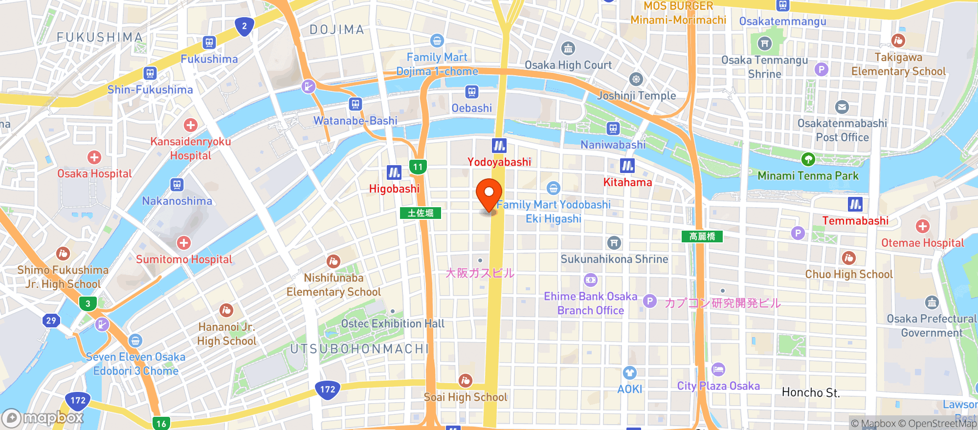 Map showing Kohyo 淀屋橋店