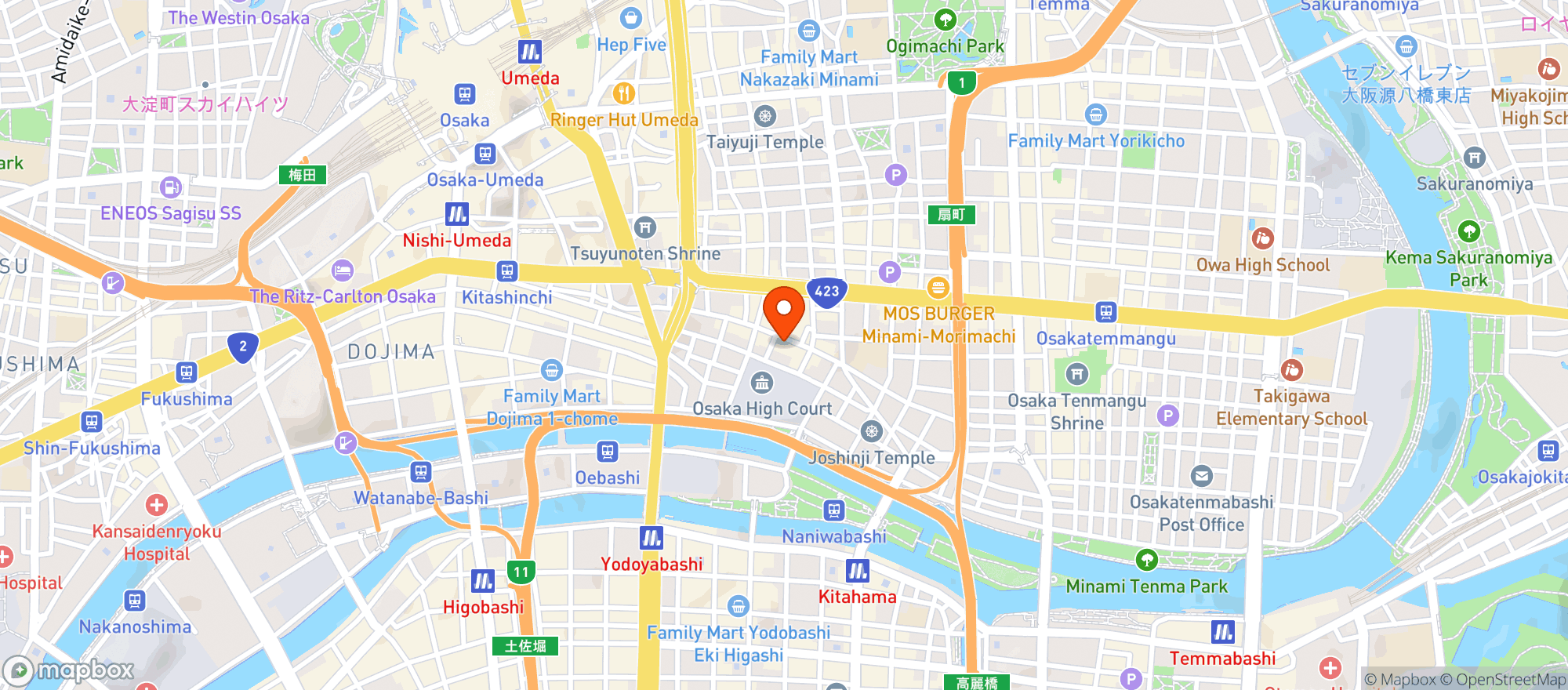 Map showing 7-eleven (セブンイレブン 大阪西天満4丁目店)