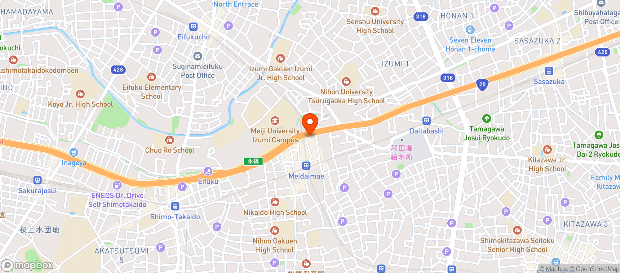 Map showing Familymart (ファミリーマート 明大前店)