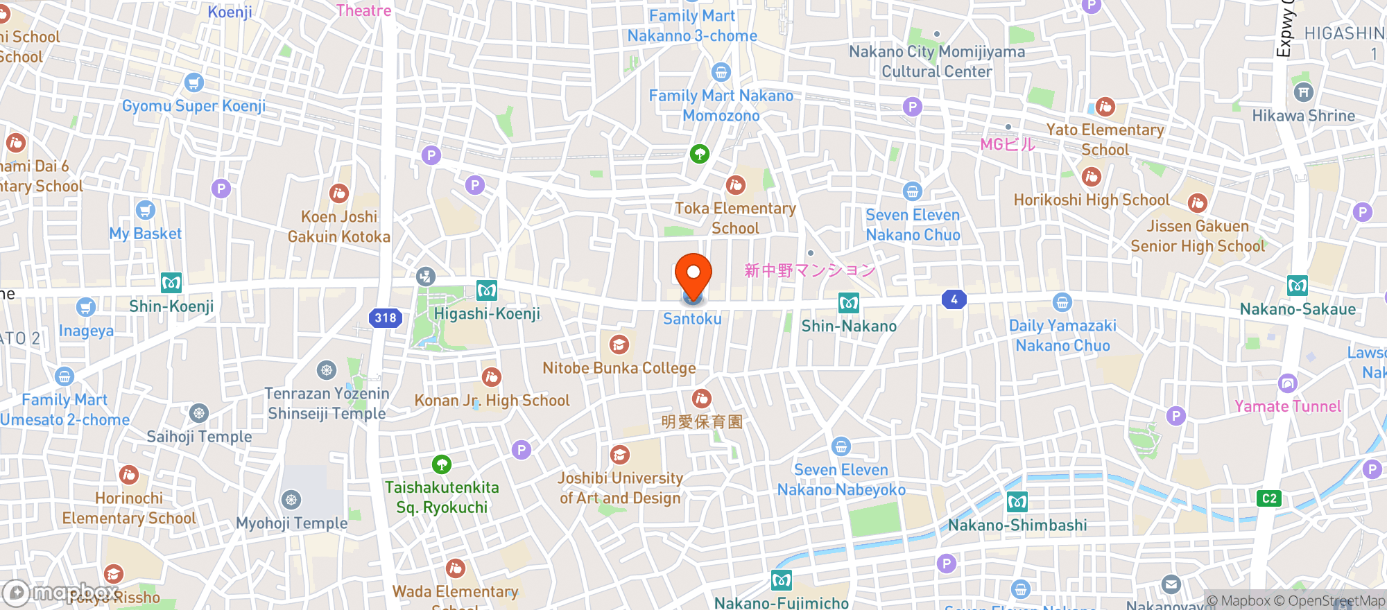 Map showing Santoku (三徳 新中野店)