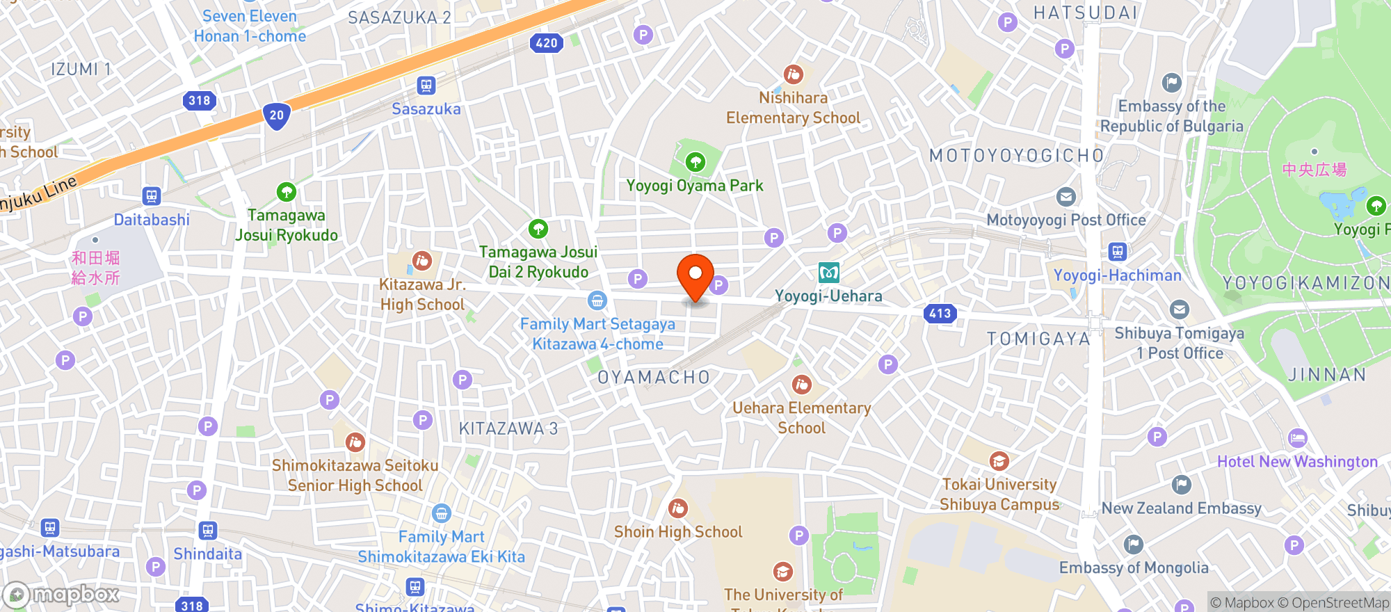 Map showing Lawson (ローソン 渋谷大山町店)