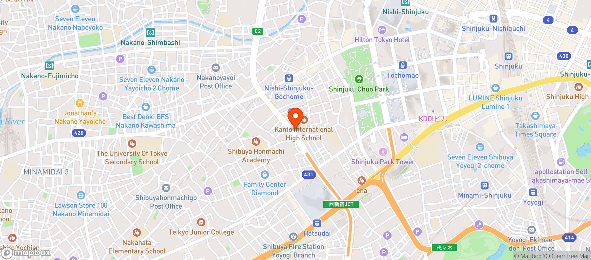 Map showing Park Tower Shibuya Honmachi
