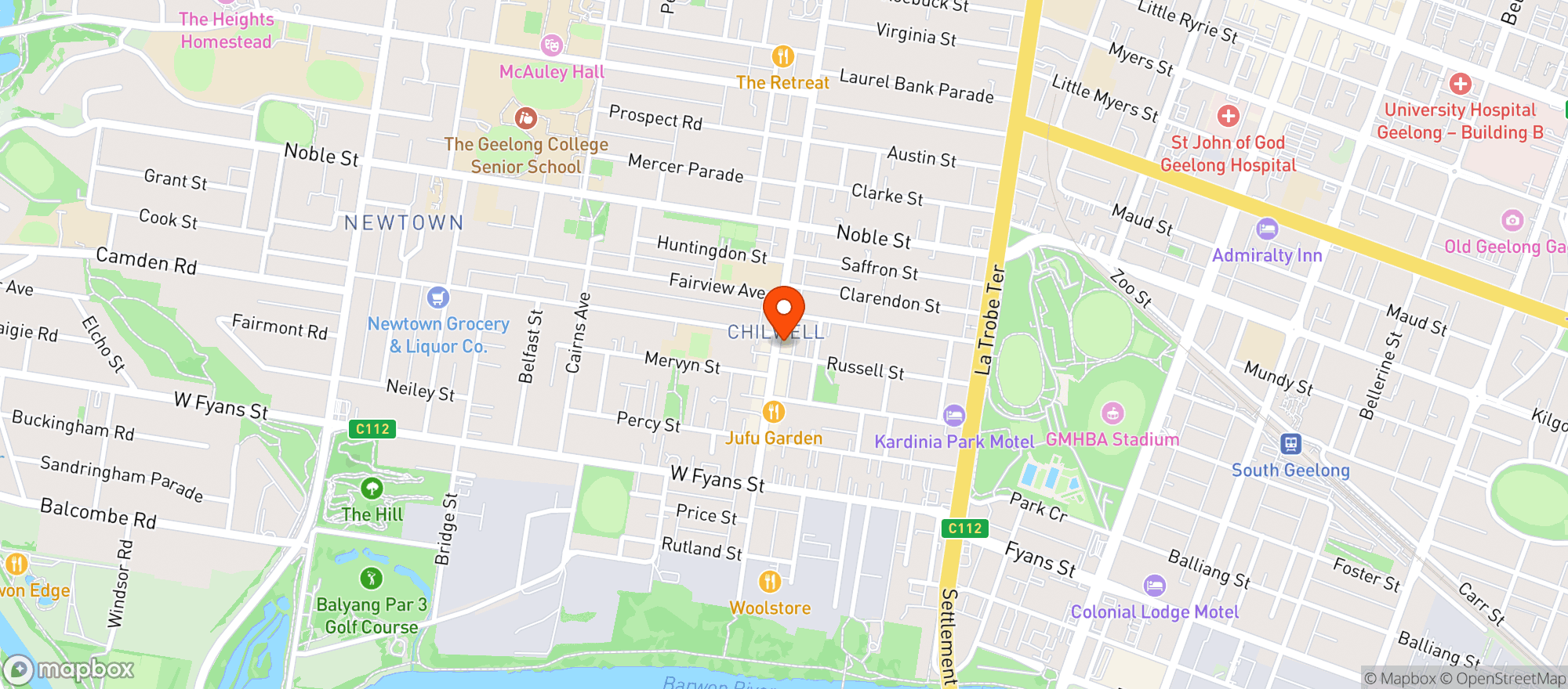 Map showing Blackhearts and Sparrow Geelong