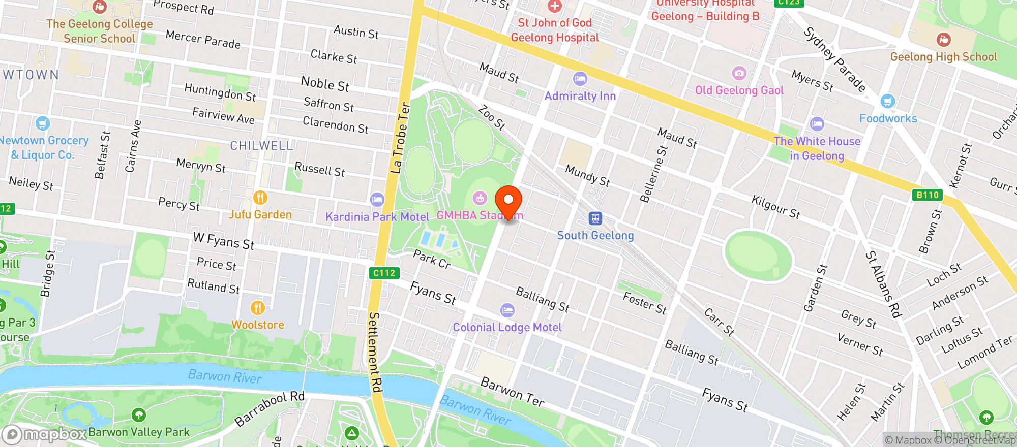 Map showing Cellarbrations Geelong (Chas Cole Cellars)