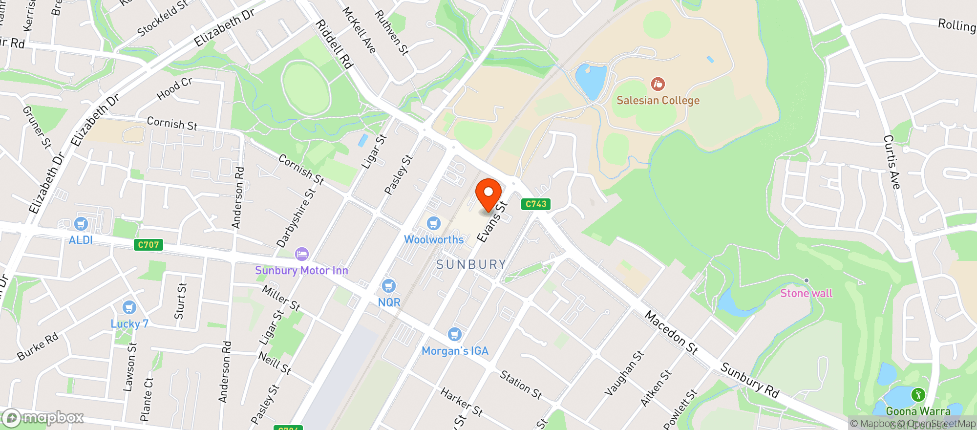 Map showing Liquorland Warehouse Sunbury