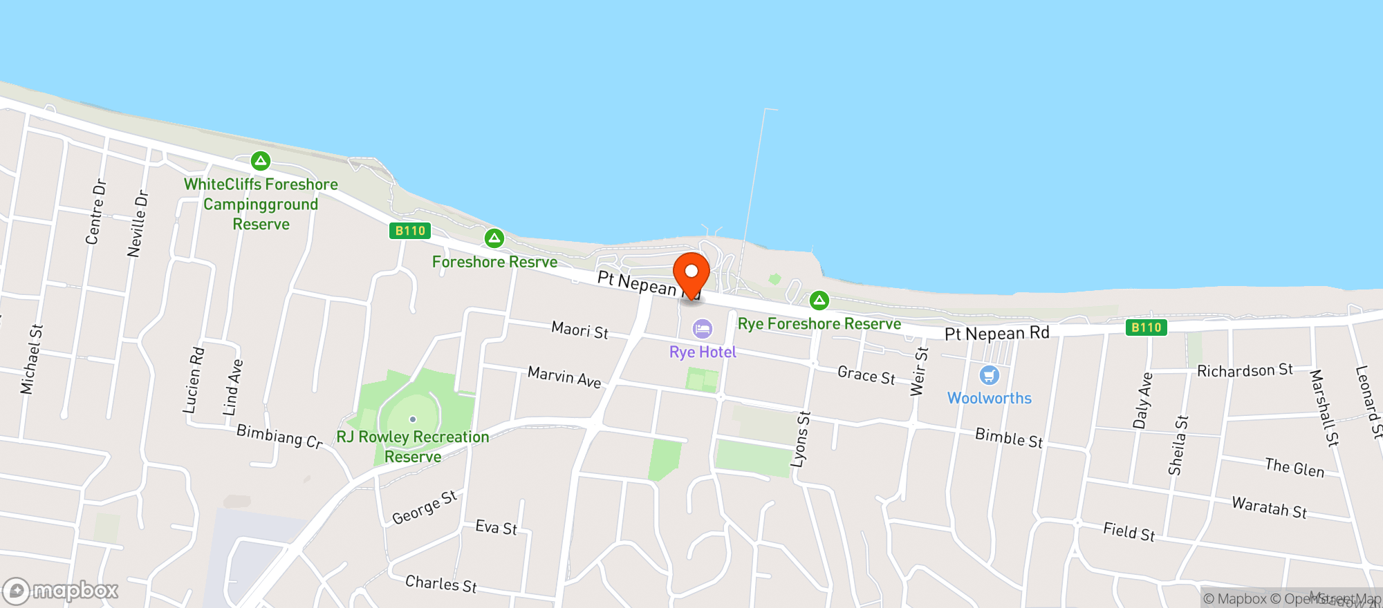 Map showing Rye Hotel BWS