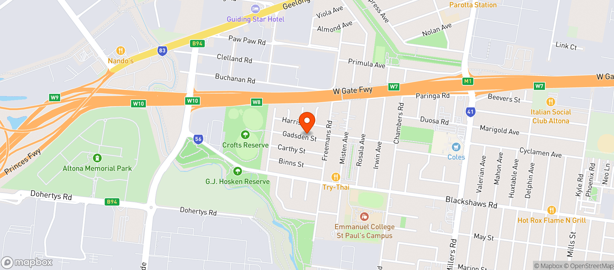 Map showing Woolworths Metro - Gadsden Metro