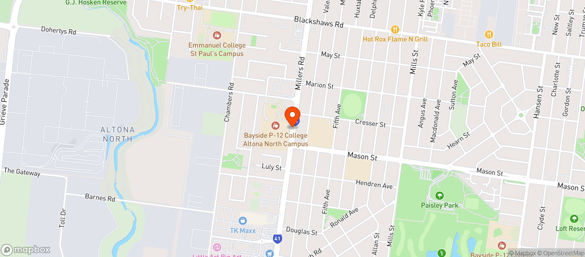 Map showing Millers Junction BWS