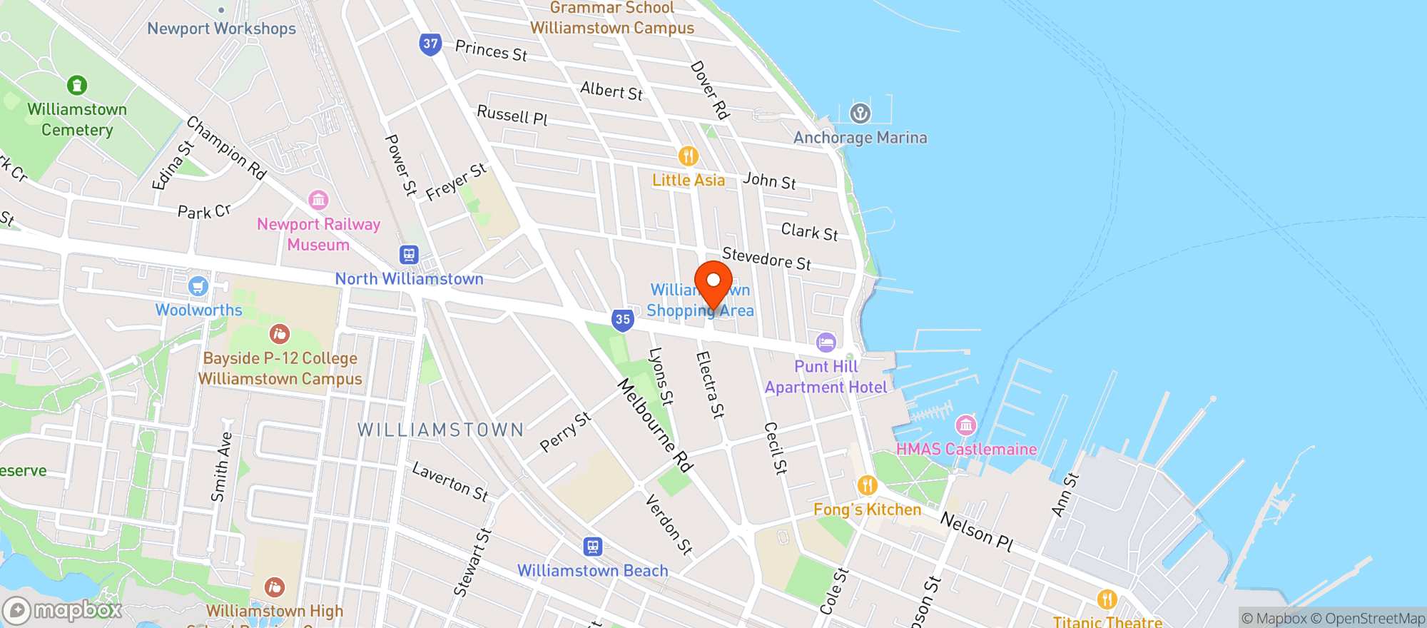Map showing Woolworths Metro - Williamstown Metro