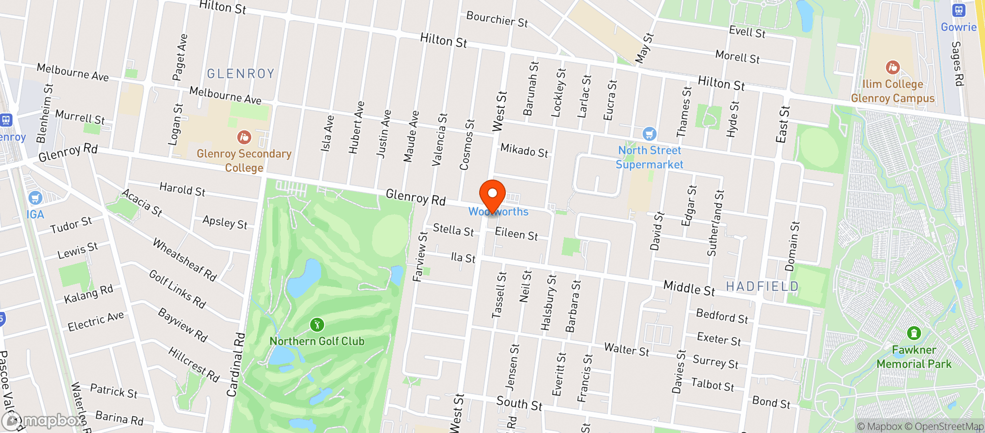 Map showing Woolworths Metro - Hadfield