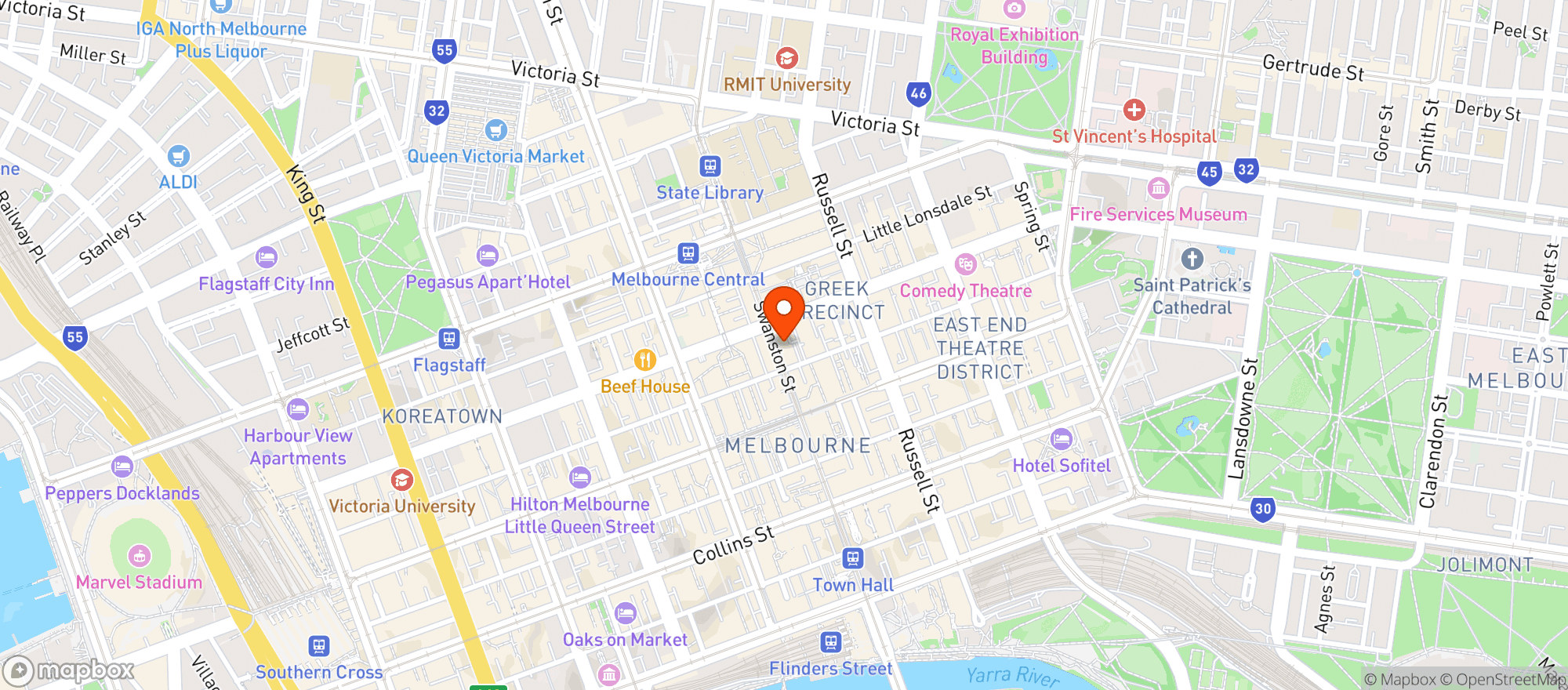 Map showing Curtin House Rooftop Bar