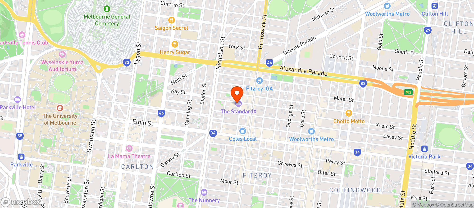 Map showing Red Sparrow Pizza & Rooftop Bar