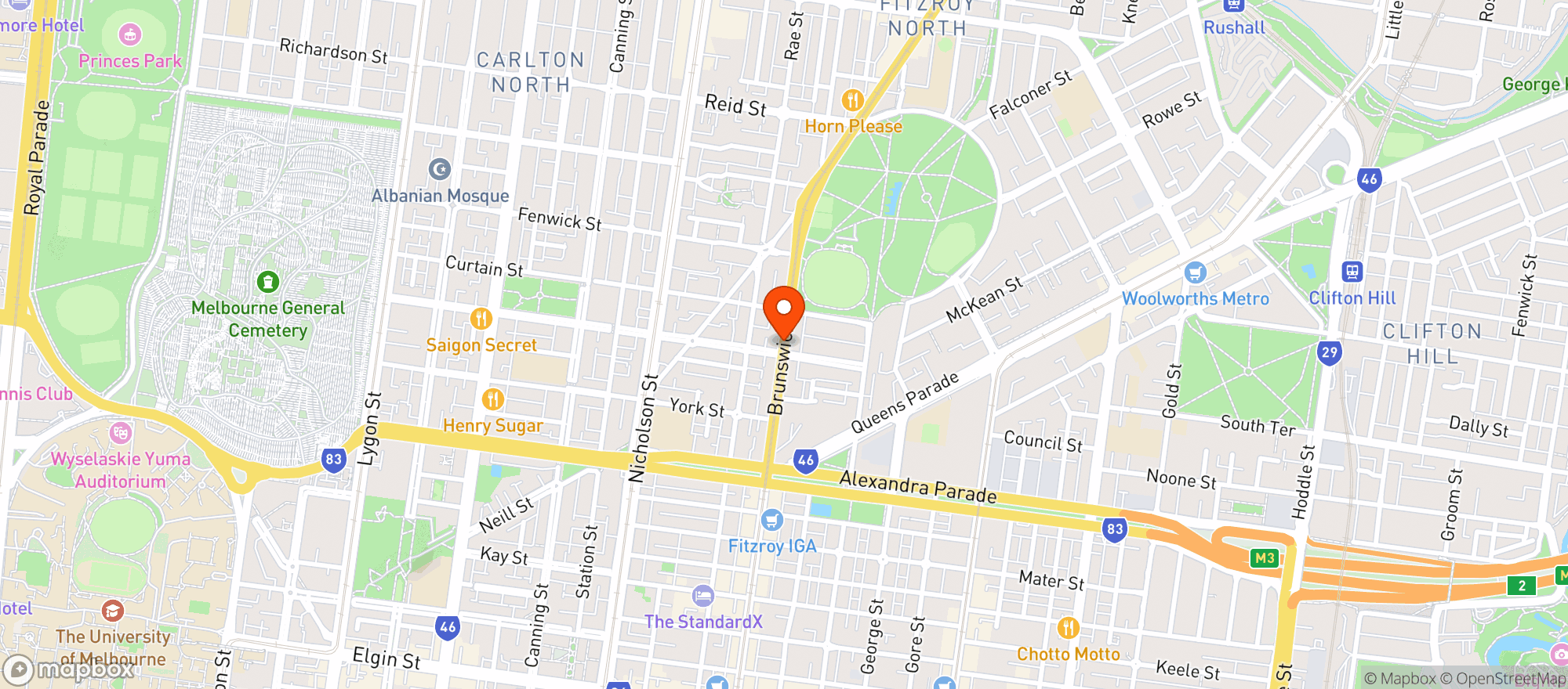 Map showing Fitzroy Victoria Bowling And Sports Club