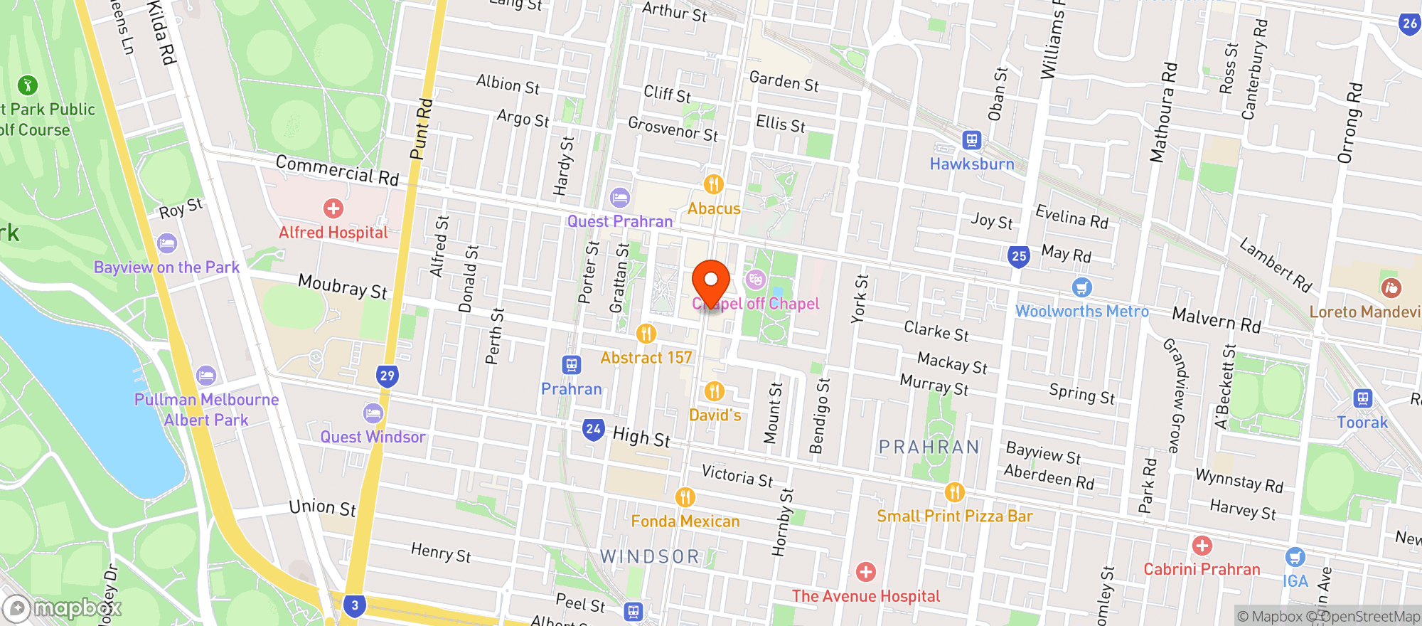 Map showing Woolworths Metro - Prahran Metro