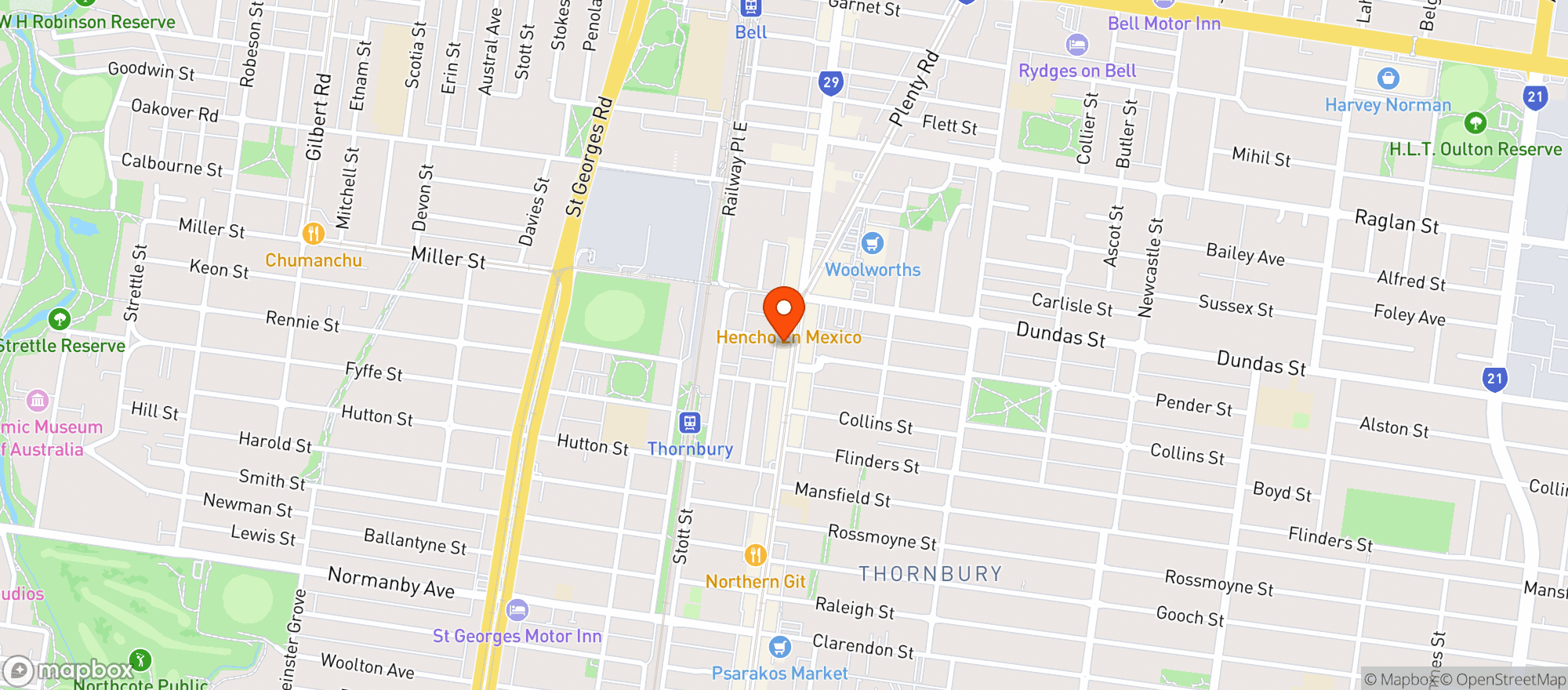 Map showing Blackhearts & Sparrows - Thornbury