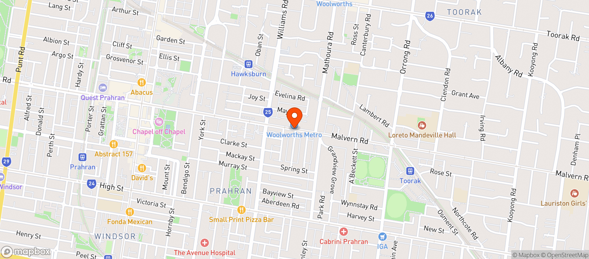 Map showing Hawksburn BWS