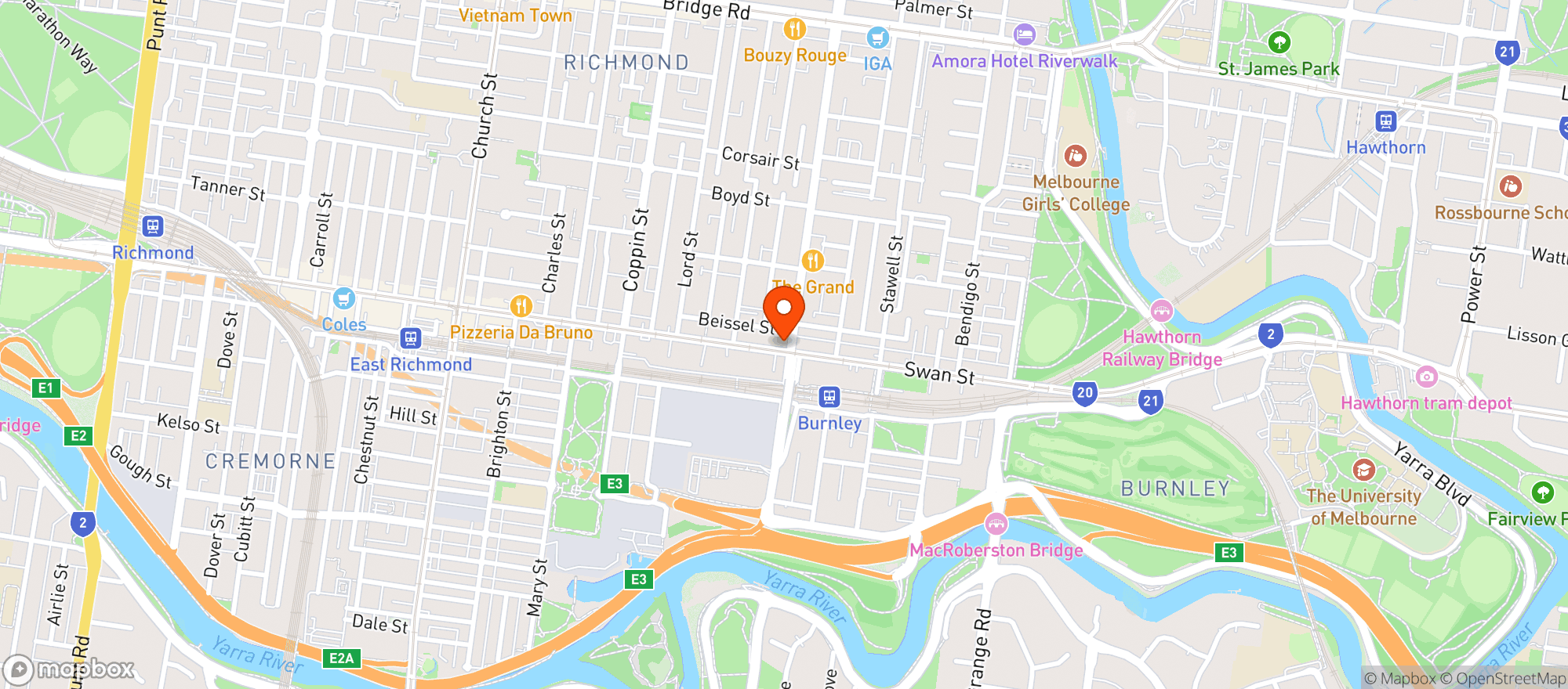Map showing The Rising Sun Hotel