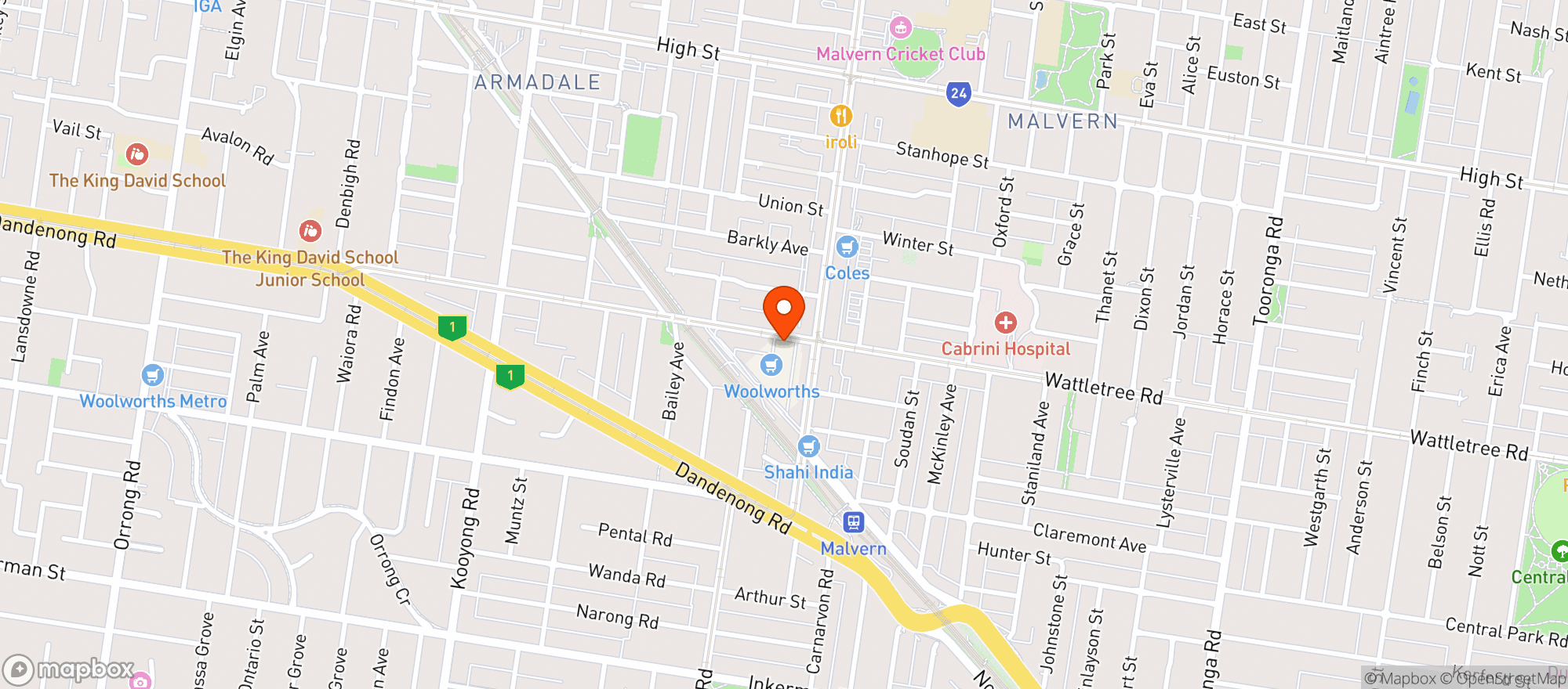 Map showing Malvern BWS