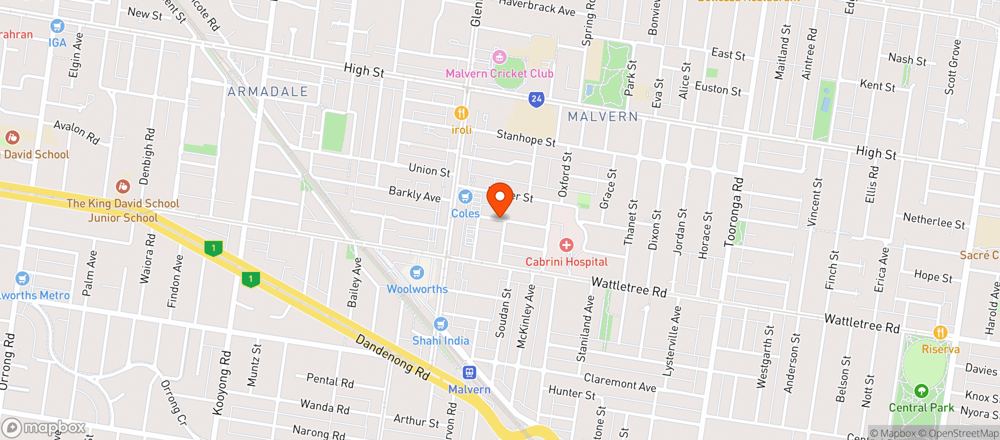 Map showing Malvern Dan Murphys