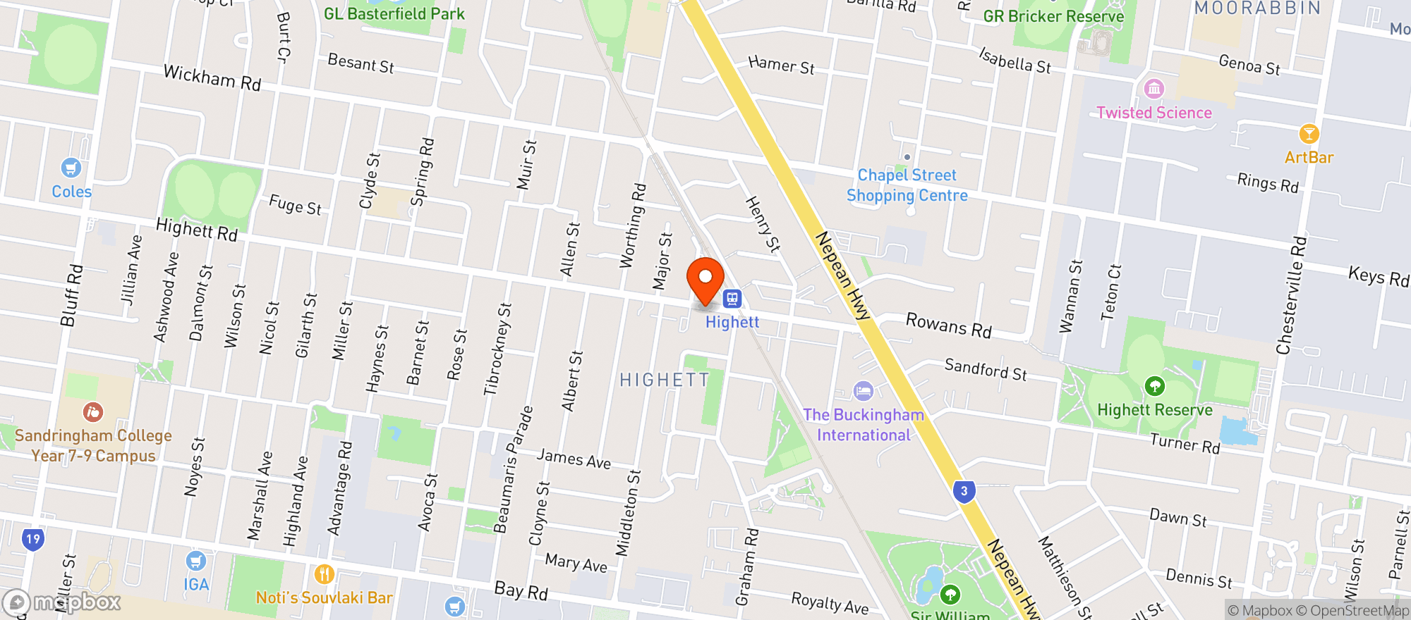 Map showing Highett BWS