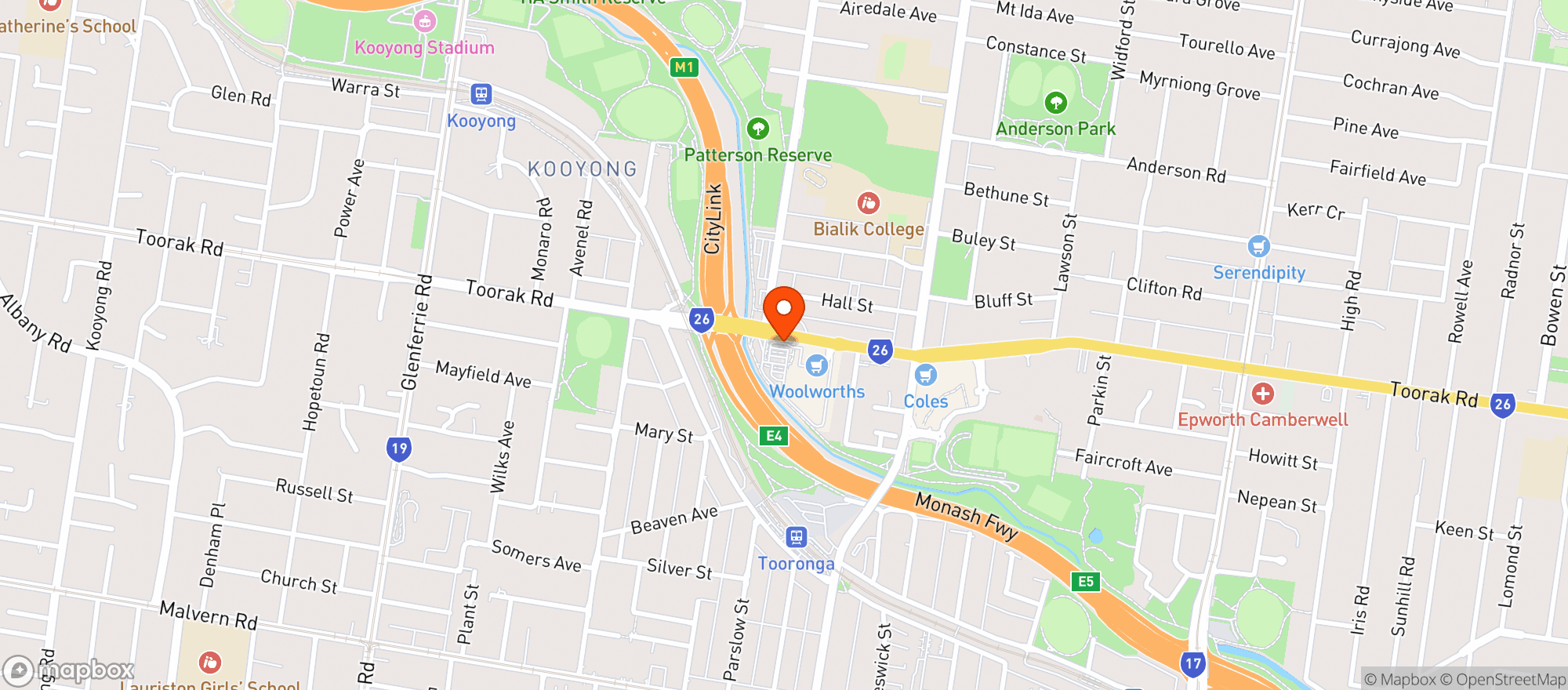 Map showing Hawthorn East Dan Murphys