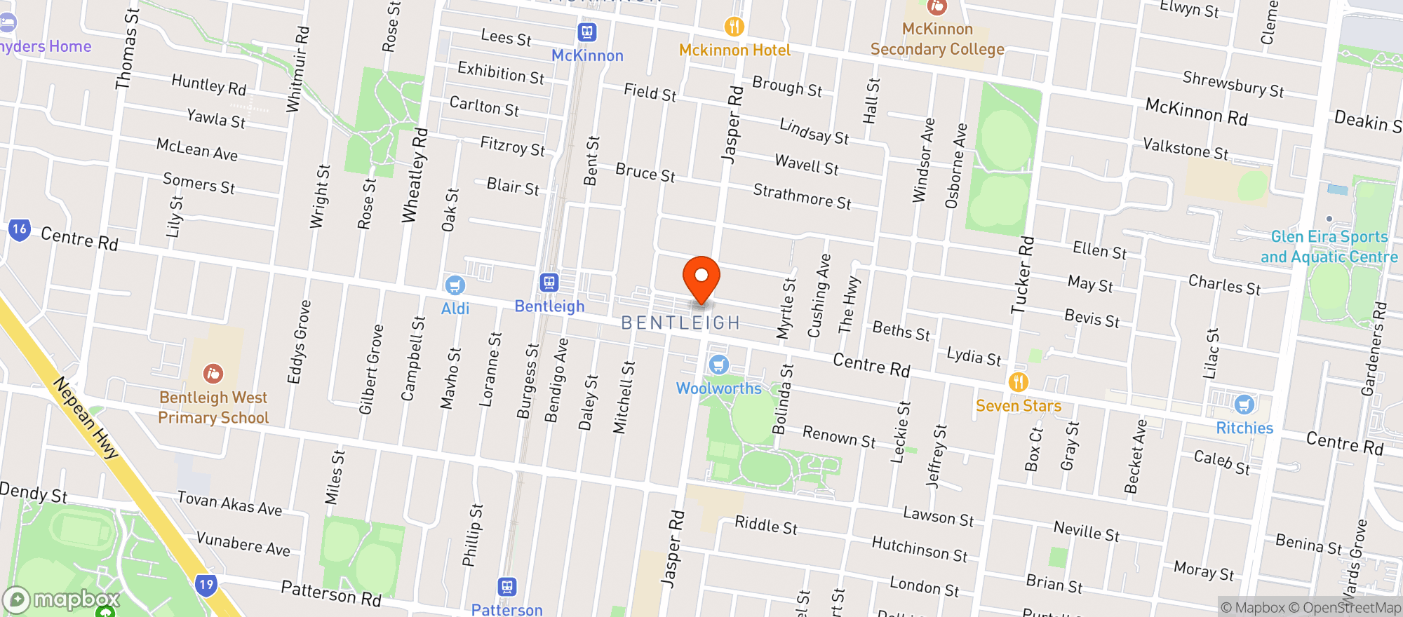 Map showing Liquorland Warehouse Bentleigh