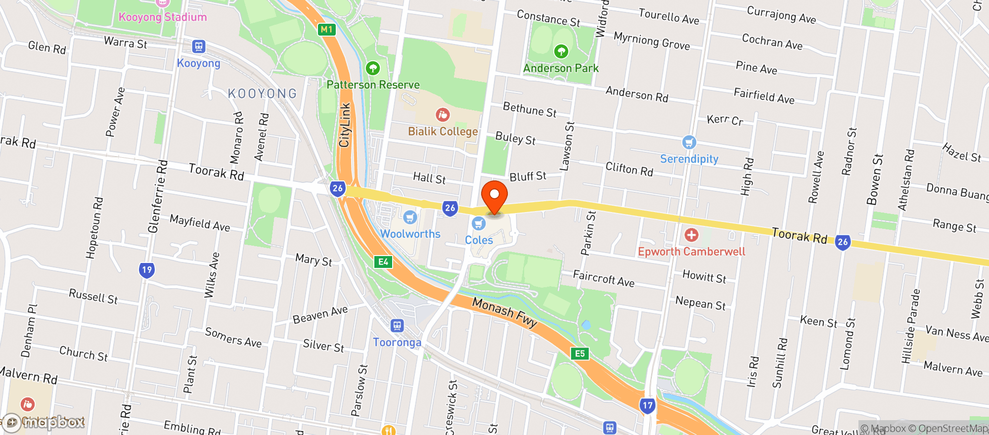 Map showing Liquorland Warehouse Tooronga