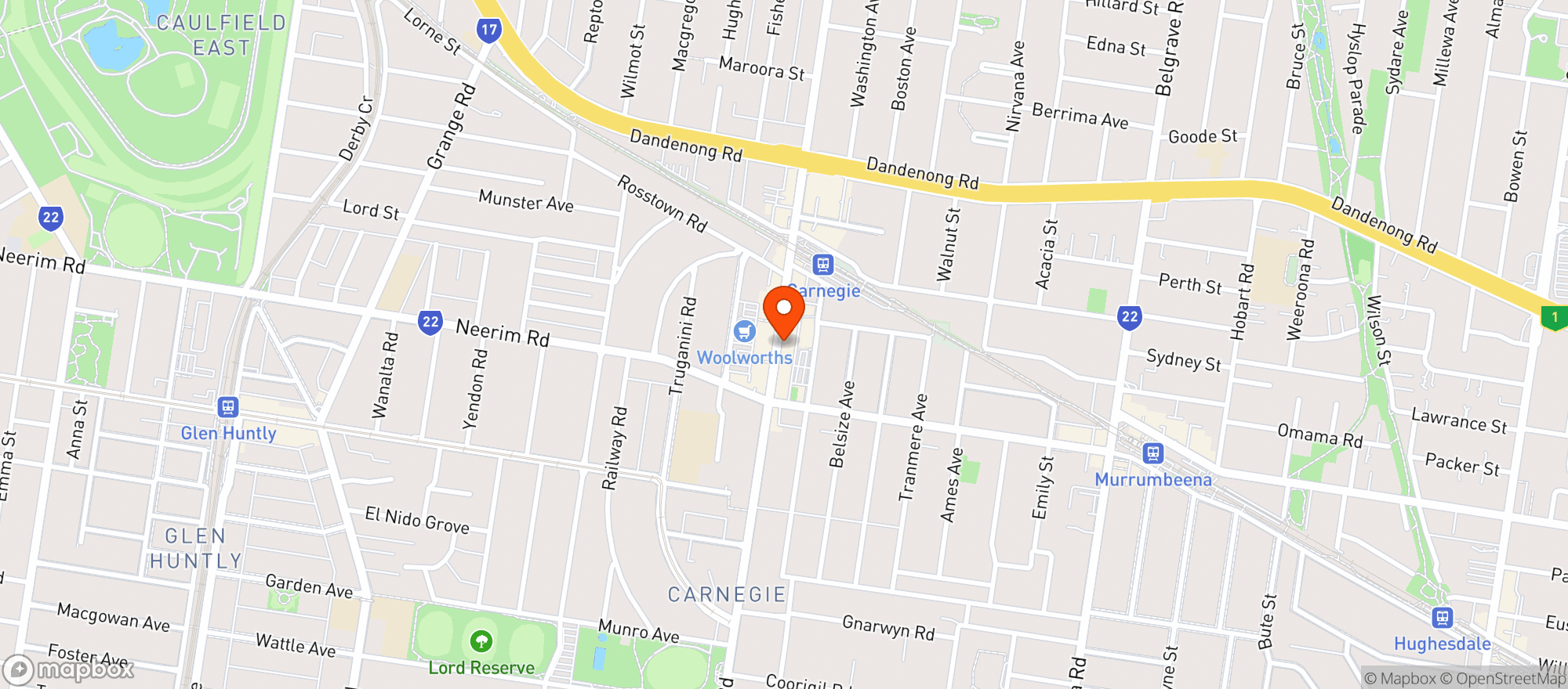 Map showing Woolworths Metro - Carnegie Metro